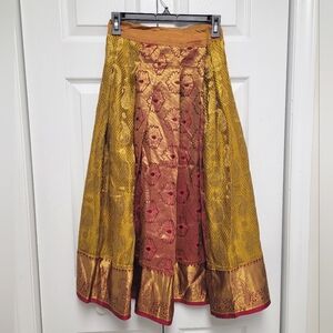 Elegant Gold and Red Jacquard Skirt